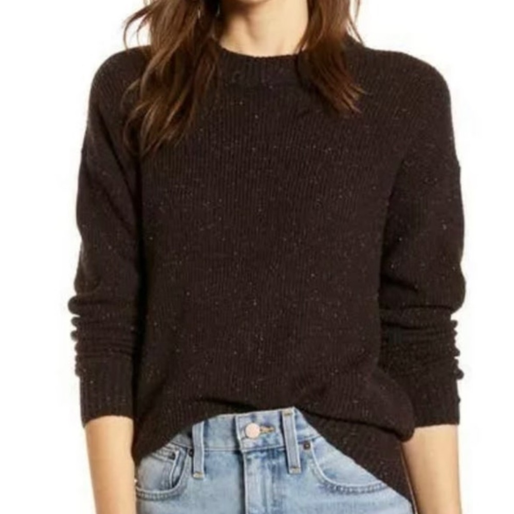 Something Navy Ganache Brown Ribbed Confetti Sweater XS